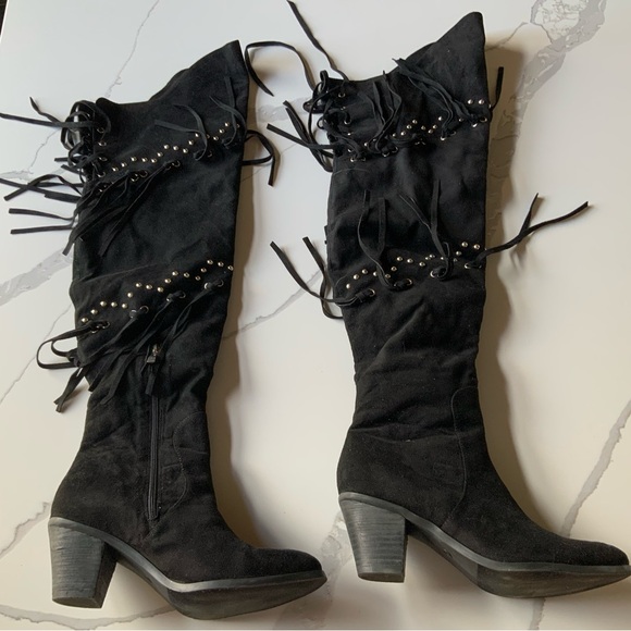 Over the knee high faux suede black boots - Picture 3 of 11